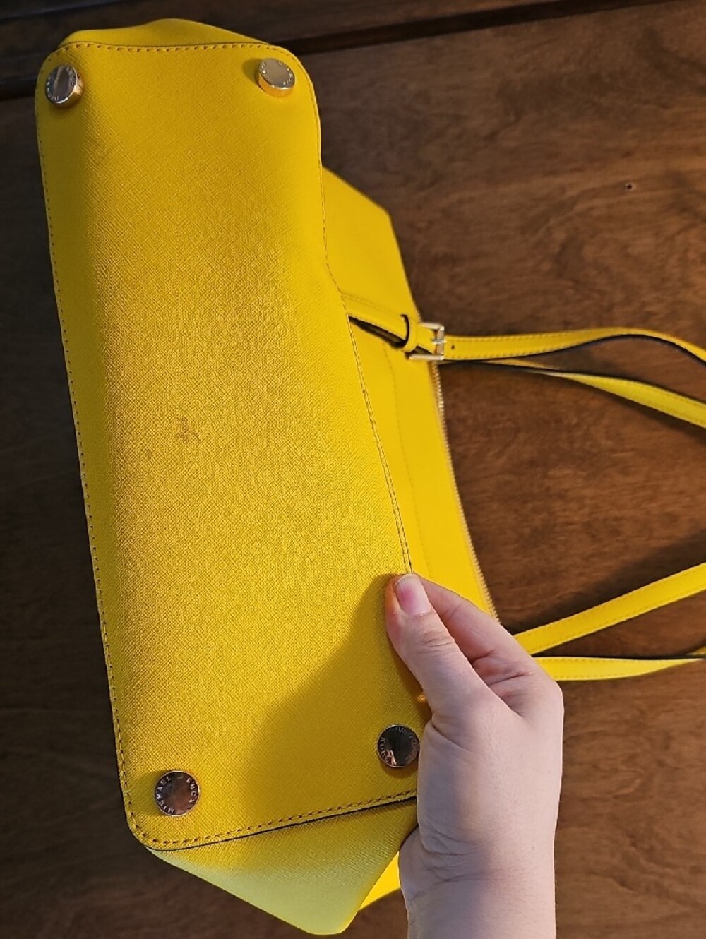 Michael Kors Bright Yellow Leather Tote with MK Charm - Picture 6 of 11